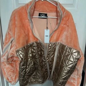 UGG Women's Coral and Metallic Gold Teddy Jacket